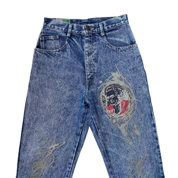 80s vintage highwaisted acidwash jeans graffiti painted grunge punk skater. - Picture 2 of 6